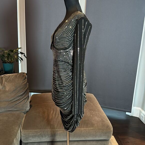 Women’s Short Sexy Black Beaded BodyCon Party Dress Deep V-Neck Size XXL NWOT - Picture 8 of 14